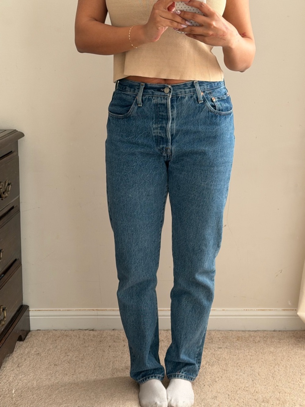 Levi's High Rise Straight Leg Jeans in Medium Blue